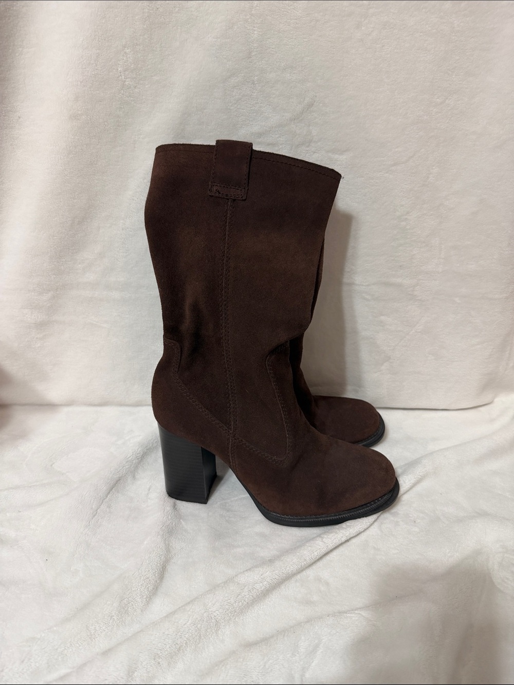 Karma Dark Brown Suede Heeled Mid-Calf Boots